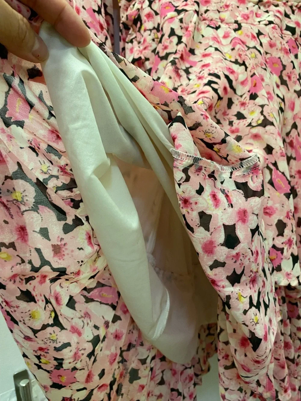 Japna Pink Floral V-Neck Long Sleeve Tiered Dress - Picture 6 of 10